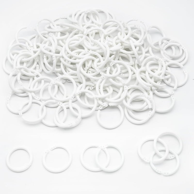 Semrien 120 Pcs 1.1 Inch Plastic Binder Rings, Loose Leaf Binder Book Rings, Black Index Card Rings Binder Clip Rings for Flash Cards, Key Rings, Index Cards, Paper (28mm, White) - Image 1